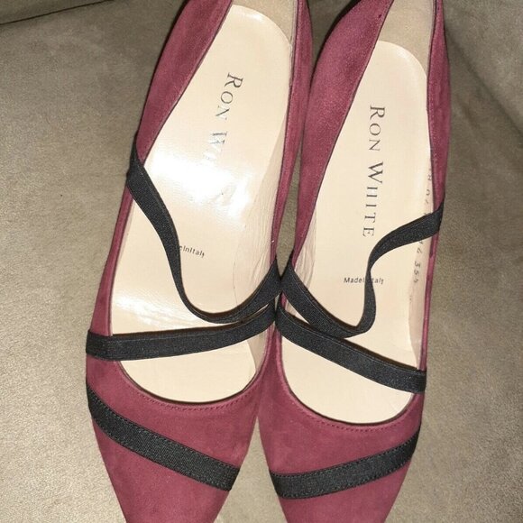 RON WHITE-MERLINDA-Aubergine (Burgundy Red) Cashmere Suede Pumps-NEW-Size 35.5 - Picture 2 of 6